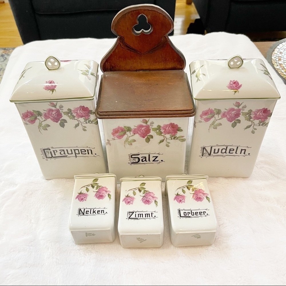 Vintage Porcelain Floral Kitchen Canisters H&Co SELB Bavaria Germany Heinrich